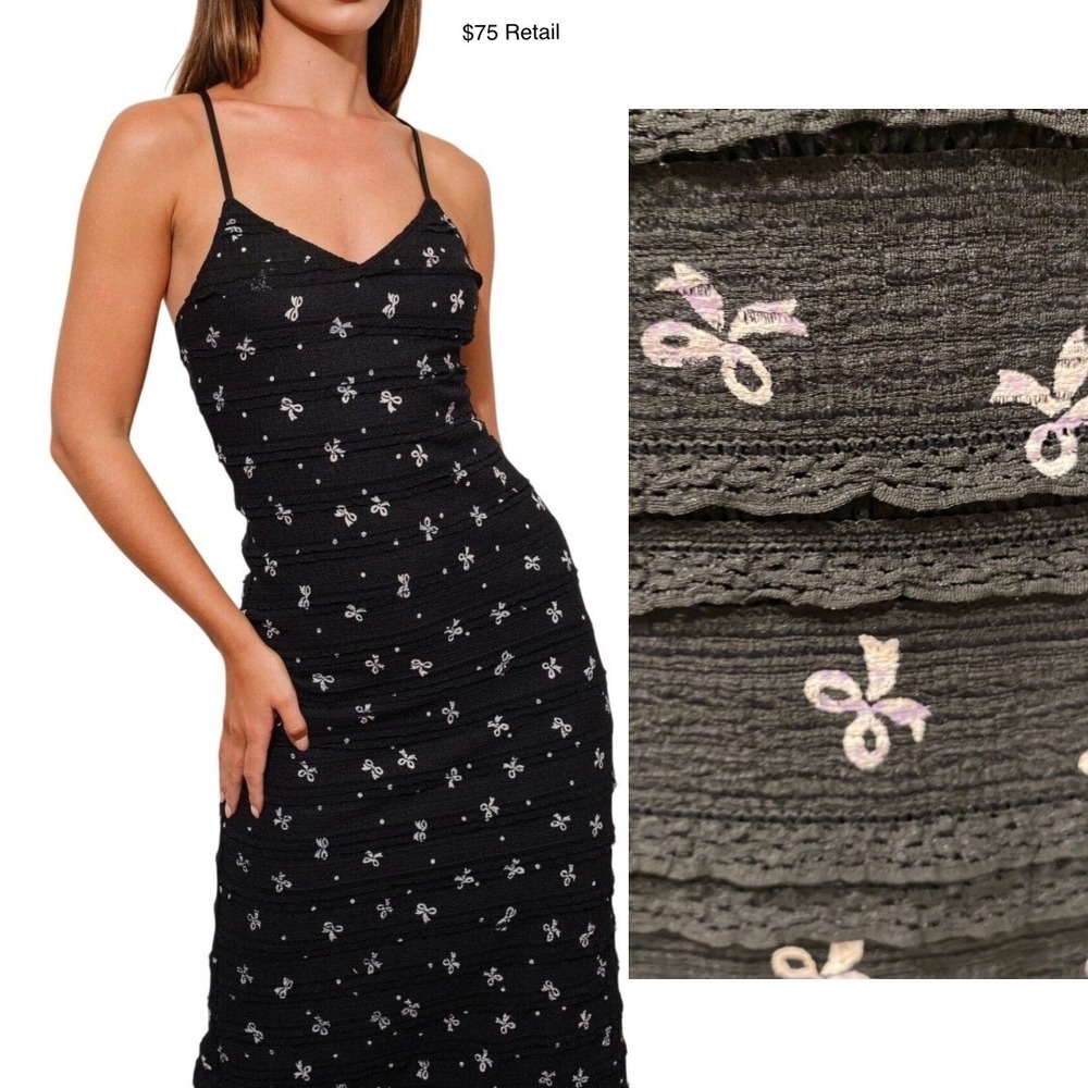 PRETTY GARBAGE So Long London Maxi Dress S Black Coquette Bows Whimsigoth NEW